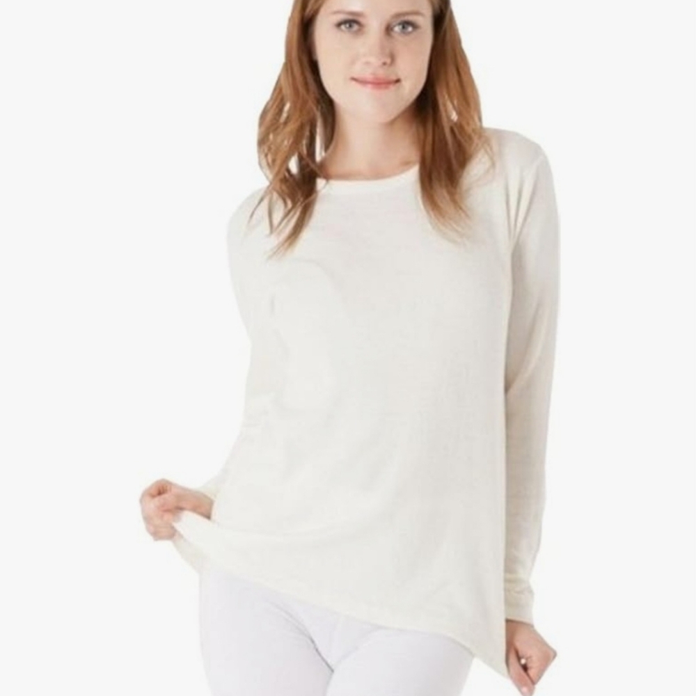 Cream White Long Sleeve Crew Neck T-Shirt in Large Size